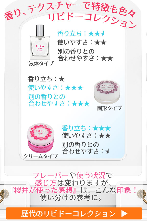 香り、テクスチャ―で特徴も色々。リビドーコレクション